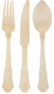 Esschert Design Houten verjaardag/bbq bestek set klassieke stijl 120x stuks