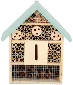 Esschert Design insectenhotel - hout - mintgroen/naturel - 24.5x10.5x29cm - bijenhotel/Insectenhuis - Insectenhotel