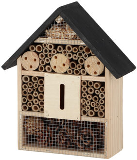 Esschert Design insectenhotel - hout - zwart/naturel - 24.5 x 9.5 x 29 cm - bijenhotel/Insectenhuis - Insectenhotel Beige