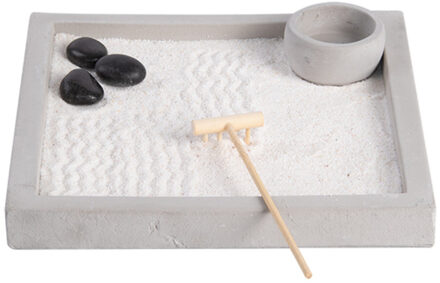 Esschert Design Japanse zen tuin voor thuis/kantoor - grijs - 20 x 20 cm - minituin - Beeldjes