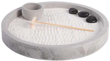 Esschert Design Japanse zen tuin voor thuis/kantoor - grijs - D24 cm - rond - Beeldjes