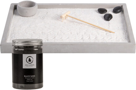 Esschert Design Japanse zen tuin voor thuis/kantoor - wit/zwart zand - 30 x 22 cm