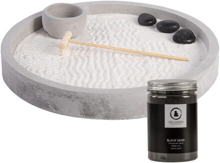 Esschert Design Japanse zen tuin voor thuis/kantoor - wit/zwart zand - D24 cm