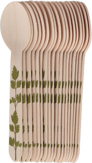Esschert Design Lepels - hout - 20x - kruidenopdruk - 16 cm - BBQ/Verjaardag/Camping/Party