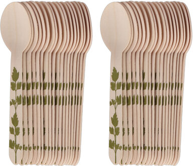 Esschert Design Lepels - hout - 40x - kruidenopdruk - 16 cm - BBQ/Verjaardag/Camping/Party