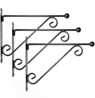 Esschert Design Muurhaak met dubbele sierkrul - Set van 3x stuks - 39 x 31 cm - metaal - hanging basket haak