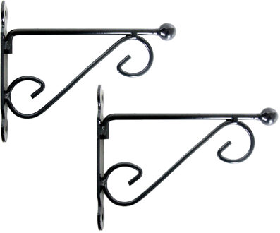 Esschert Design Muurhaak/plantenhaak - 2x stuks - dubbele sierkrul 20 x 16 cm - metaal - voor hang planten potten