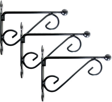 Esschert Design Muurhaak/plantenhaak - 3x stuks - dubbele sierkrul 20 x 16 cm - metaal - voor hang planten potten