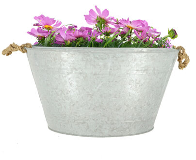 Esschert Design Plantenpot/teil voor buiten - groot - zink - zilver - L50 x D36 X H27 cm - 22 liter