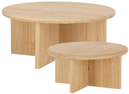 Esschert Design plantenpot verhogen tafeltjes set 2x stuks - van bamboe - D25 x H11/D18 x H8 cm