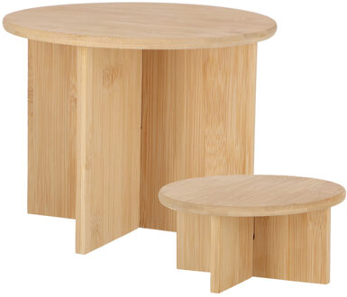 Esschert Design plantenpot verhogen tafeltjes set 2x stuks - van bamboe - D25 x H19/D18 x H8 cm