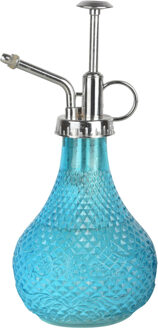 Esschert Design plantenspuit/vernevelaar - glas - caribbean blauw/zilver - 20.5 cm