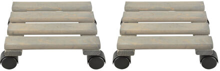 Esschert Design Plantentrolley - 2x - hout - 28 cm - tot 100 kg - trolley voor kamerplanten