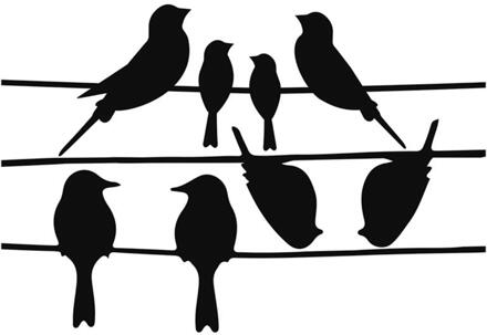 Esschert Design Raamstickers vogels op draad Zwart