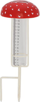Esschert Design Regenmeter - vliegenzwam - rood - glas - met grondpin - 34 cm
