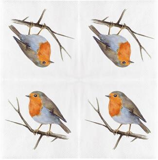 Esschert Design Servetten roodborst 33cm wit