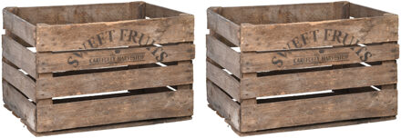 Esschert Design Set van 2x stuks houten opberg fruitkisten/kratten 42 x 51 cm - Opbergkisten Bruin