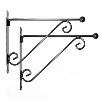 Esschert Design Set van 2x stuks muurhaken met dubbele sierkrul 39 x 31 cm - metaal - hanging basket haak - Plantenbakhaken Zwart