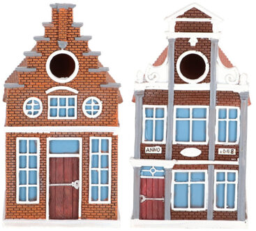 Esschert Design Set Vogelhuisjes - grachtenpand - 14 x 17 x 25 cm - trapgevel en halsgevel - nestkastje