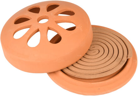Esschert Design Terracotta houder met citronella spiralen - 10x stuks - D15 cm