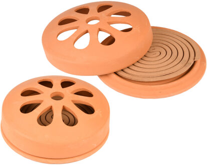 Esschert Design Terracotta houder met citronella spiralen - 2x stuks - D15 cm