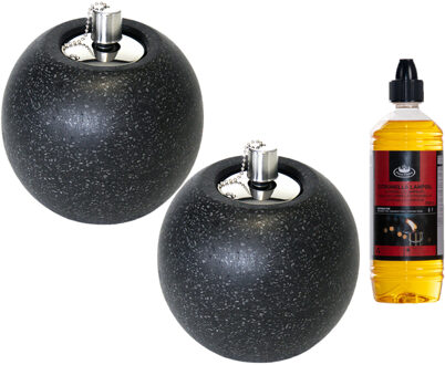 Esschert Design Tuimeltoorts/olielamp - zwart - 2x - met bio citronella lampenolie - citrusgeur