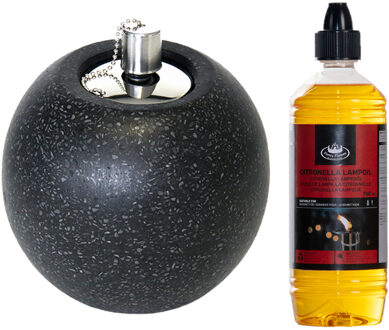 Esschert Design Tuimeltoorts/olielamp - zwart - met bio citronella lampenolie - citrusgeur - Fakkels