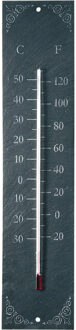 Esschert Design Tuin/buiten thermometer van leisteen 45 cm - Buitenthermometers Grijs