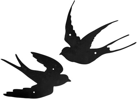 Esschert Design Tuin/muurdecoratie zwaluw - 2x - gietijzer - 30 x 39,5 cm - Tuinbeelden Zwart