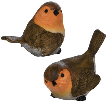 Esschert Design Tuin of huis deco vogels setje van 2x beeldjes roodborstjes 11 cm