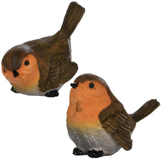 Esschert Design Tuin of huis deco vogels setje van 2x beeldjes roodborstjes 11 cm