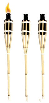 Esschert Design Tuinfakkel - 3x - bamboe - navulbaar - 60 cm - sfeer verlichting