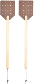 Esschert Design Vliegenmepper - 2x stuks - hout/leer - bruin - 52 cm - vliegen vangen
