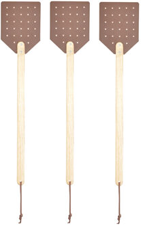 Esschert Design Vliegenmepper - 3x stuks - hout/leer - bruin - 52 cm - vliegen vangen