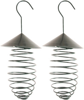 Esschert Design Vogel vetbolhouder met dak - 2x stuks - groen - metaal - 25 cm