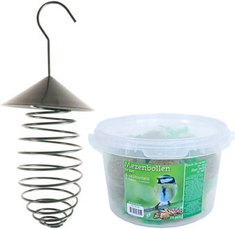 Esschert Design Vogel vetbolhouder met dak donkergroen 25 cm inclusief 14 vetbollen