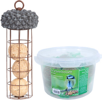 Esschert Design Vogel voedersilo - eikeldeksel inclusief 14 vetbollen - vogelvoer - Vogelvoederhuisje