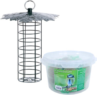 Esschert Design Vogel voedersilo met bladerdak metaal 23 cm inclusief 14 vetbollen