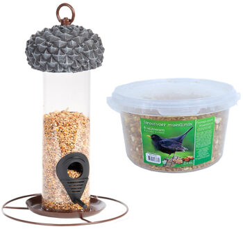 Esschert Design Vogel voedersilo met eikeldeksel metaal/pvc 27 cm inclusief 4-seizoenen mueslimix vogelvoer