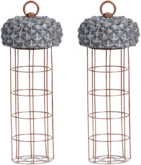 Esschert Design Vogel voedersilo met eikeldeksel voor vetbollen - 2x stuks - metaal/pvc - 28 cm