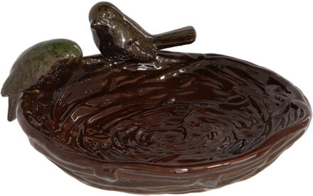 Esschert Design Vogelbad/voederschaal - nest - bruin - steen - D22 x H8,3 cm - drinkschaal voor tuinvogels