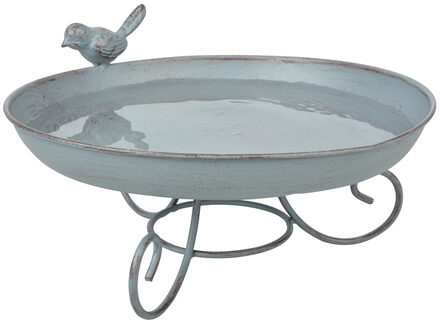 Esschert Design Vogelbad/voederschaal - op voet - metaal - 22 cm - Vogelvoederschalen Grijs
