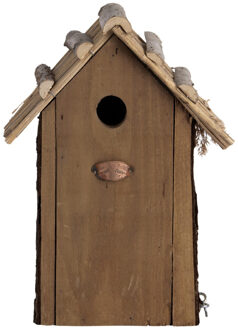 Esschert Design Vogelhuisjes/nestkastje koolmees rieten dakje 31 cm met kijkluik - Vogelhuisjes Bruin