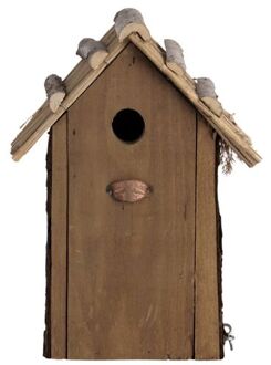 Esschert Design Vogelhuisjes/nestkastje koolmees rieten dakje 31 cm met kijkluik - Vogelhuisjes Bruin