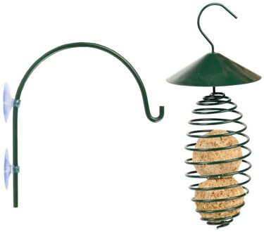 Esschert Design Vogelvoer houder - metaal 25cm - incl. raamhaak - 16cm - Vogel voedersilo Groen