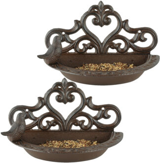 Esschert Design Wand vogel voederbak/drinkbak - 2x stuks - gietijzer - 24 cm - Vogelvoer - Vogelvoer