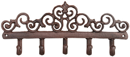 Esschert Design Wandkapstok - gietijzer - bruin - 5 haken - 32 cm - Kapstokhaken