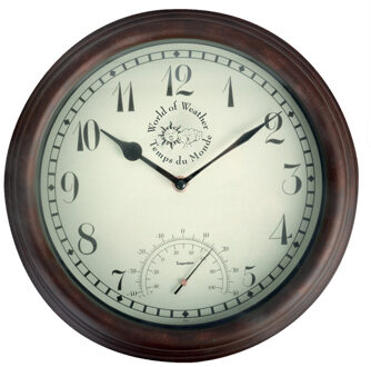 Esschert Design Wandklok met thermometer - binnen en buiten -D30 cm - Tuin/terras/balkon klokken