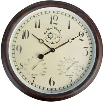 Esschert Design Wandklok - met thermometer en luchtvochtigheidmeter - 38 cm - binnen en buiten
