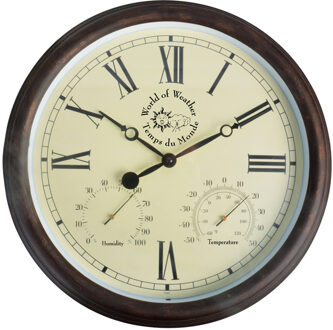 Esschert Design Wandklok met thermometer voor buiten 38 cm - Tuin/terras/balkon klokken